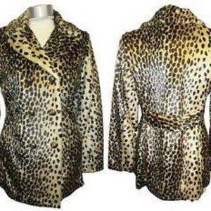 *NEW*  Luxury LEOPARD  Brown & Beige Faux Fur Silk, double breasted  Size S